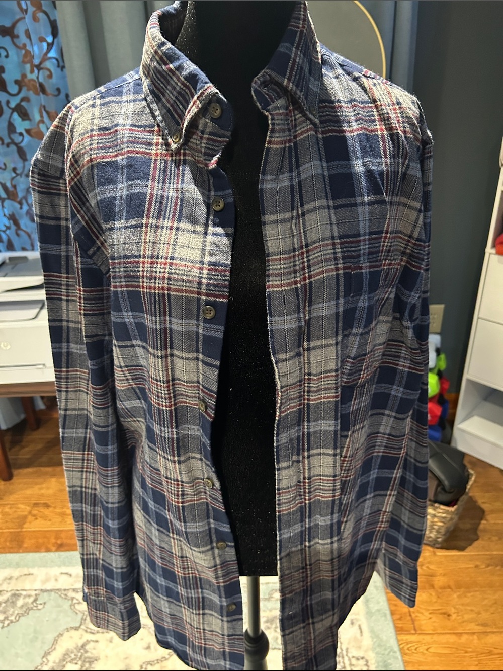 St. John's Bay Navy Plaid Lightweight Shirt Jacket